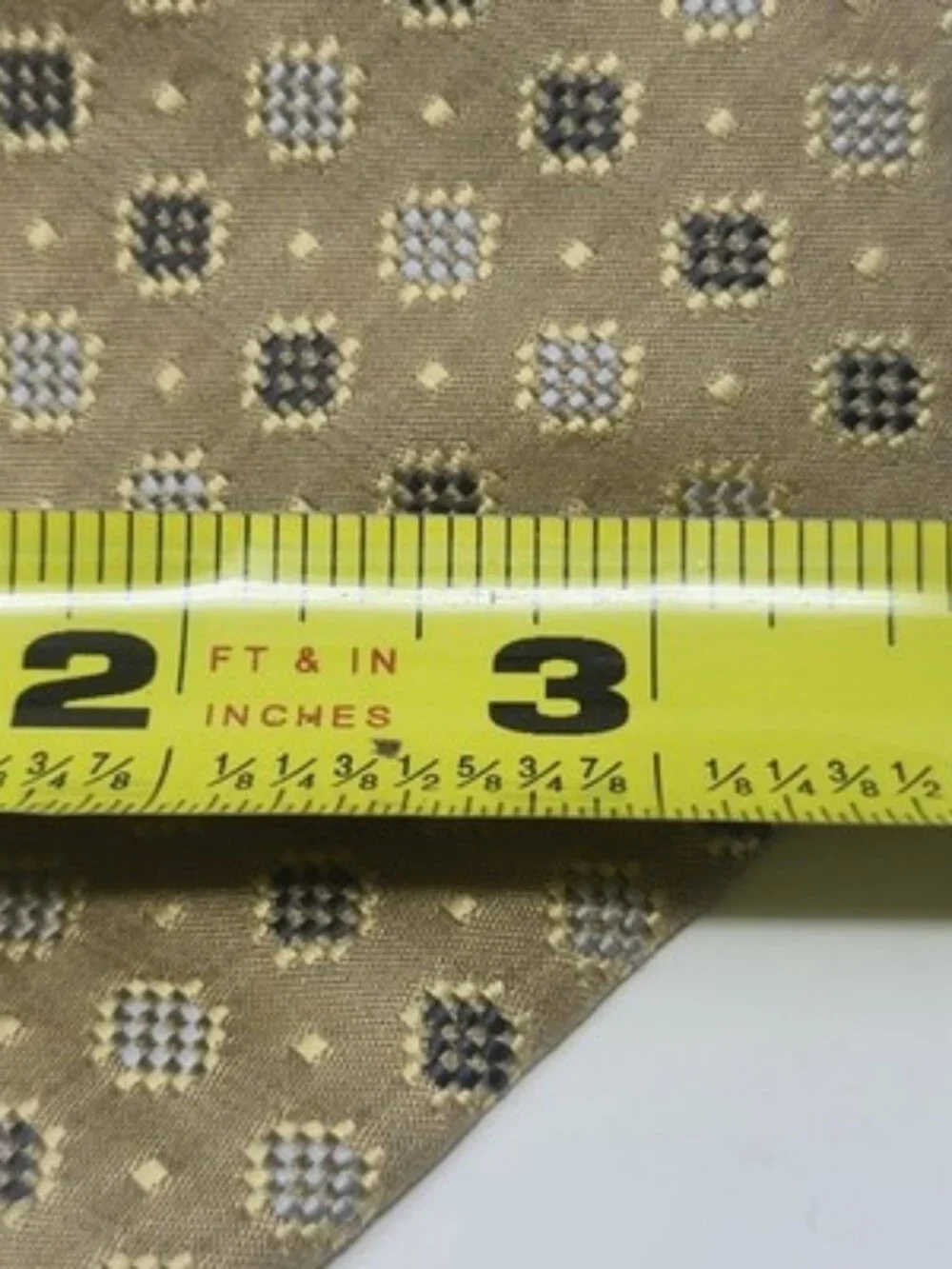 Club Room Men's Tie Gold Champagne Geometric Square Pattern 100% Imported Silk